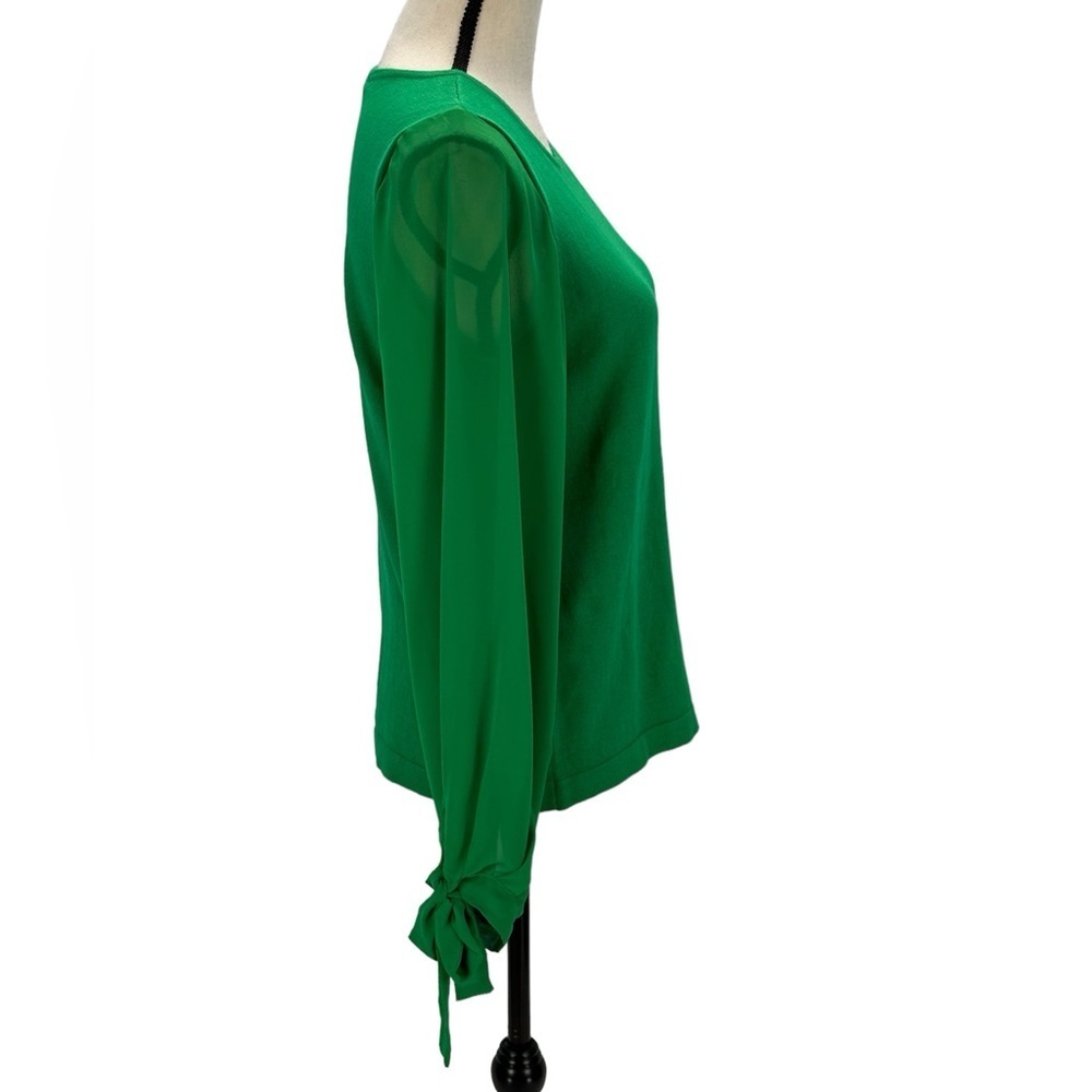 CeCe Long Sheer Sleeve Tie Cuff Crew Neck Top - Green - size Small - Picture 2 of 7